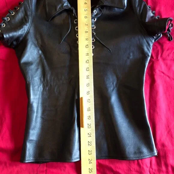 Northbound Leather Men's Black Leather Lace Up T Shirt (Item 6034) sz XS/38